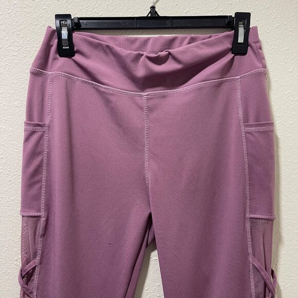 Womens Lavender High-Waisted Leggings With Side Crisscross Detail & Pockets L/XL - Picture 3 of 12